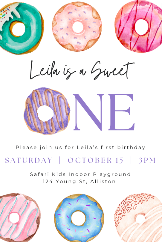 Sweet One Donut - Birthday - Digital Invitation